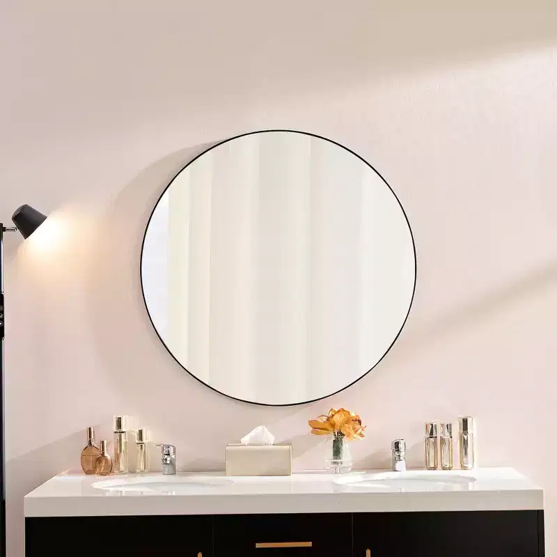 36IN Modern Round Mirror with Narrow Aluminum Frame, Wall Mount Bathroom Mirror, Vanity Mirror for Bathroom, Living Room, Black