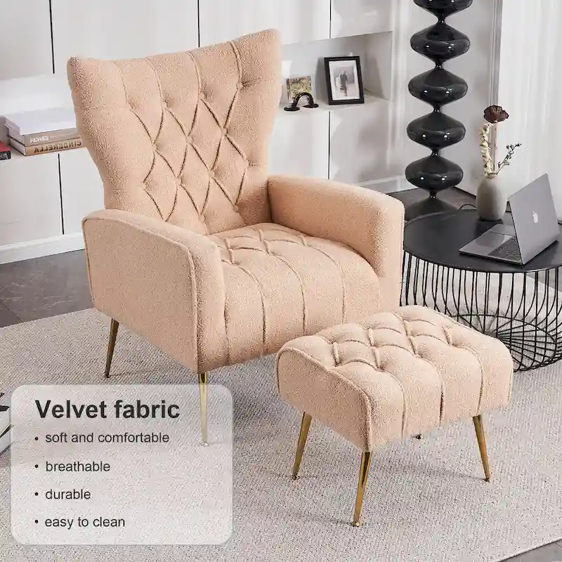 Upholstered Wingback Chair with Ottoman