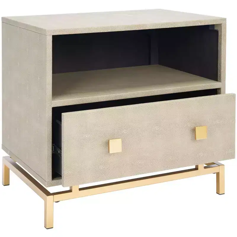 Meilana 1 Self 1 Drawer Nightstand - NST6403 - Light Taupe/Brass - Safavieh