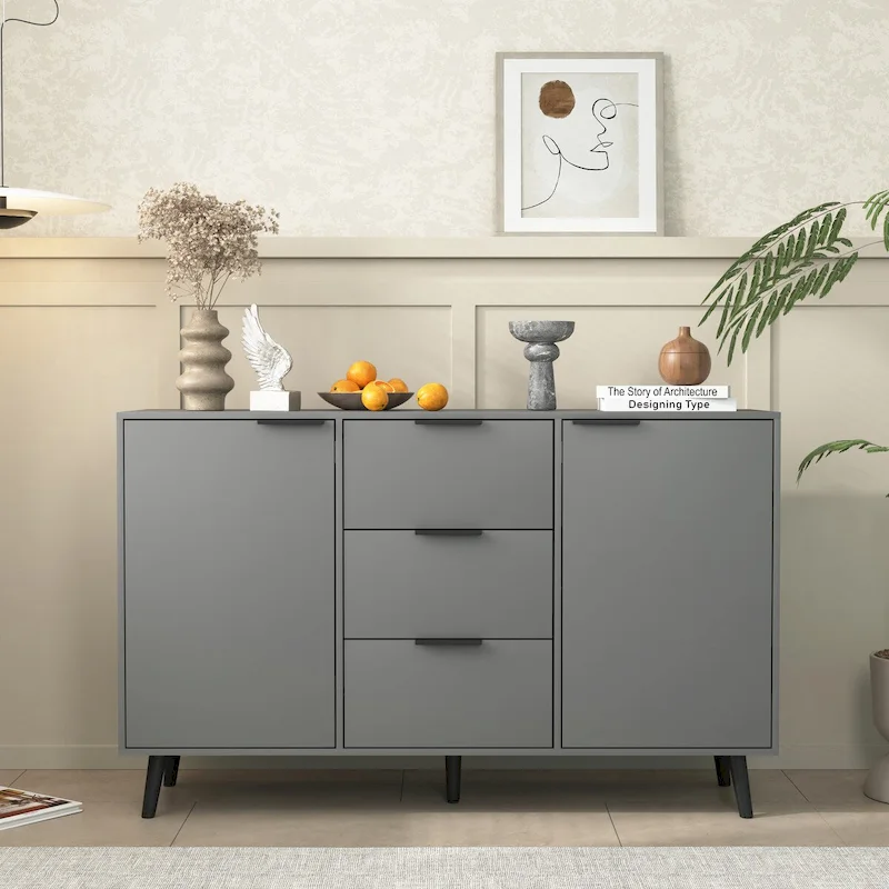 Sideboard Buffet Cabinet with Storage, Wood Coffee Bar Cabinet, 47.2 Kitchen Cabinet with 3 Drawers & 2 Doors
