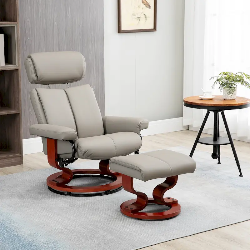 HOMCOM Recliner Chair with Ottoman, 360 Swivel Reclining Chair with Wood Base and Matching Footrest, Black