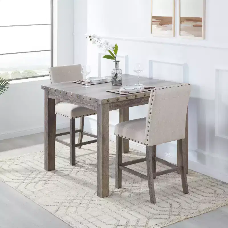 Wooden Dining Set - Modern Farmhouse Style Rectangular Table & Upholstered Chairs for Kitchen & Dining Room (Beige)-Morden Fort