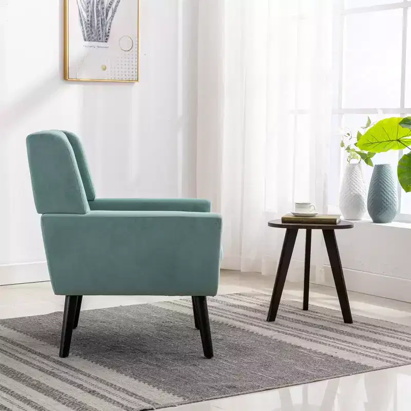 Etokfoks Velvet Upholstered Accent Chair 29.5in W x 29.5in D x 34.6in H Curved Back Black Wood Legs Modern Living Room Bedroom