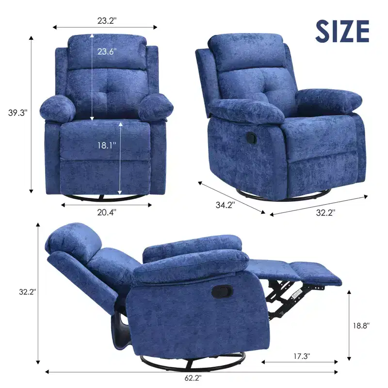 GDFStudio Janna Modern 360 Swivel Rocking Upholstered Recliner Chair
