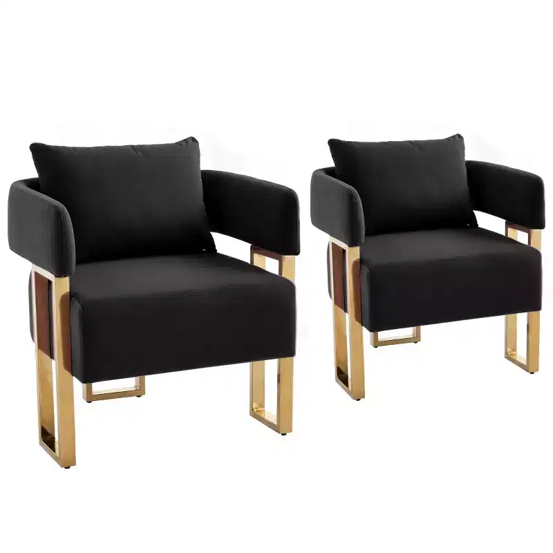 Set of 2 Modern Upholstered Accent Chairs with Gold Square Metal Legs & Foam Cushion, 26