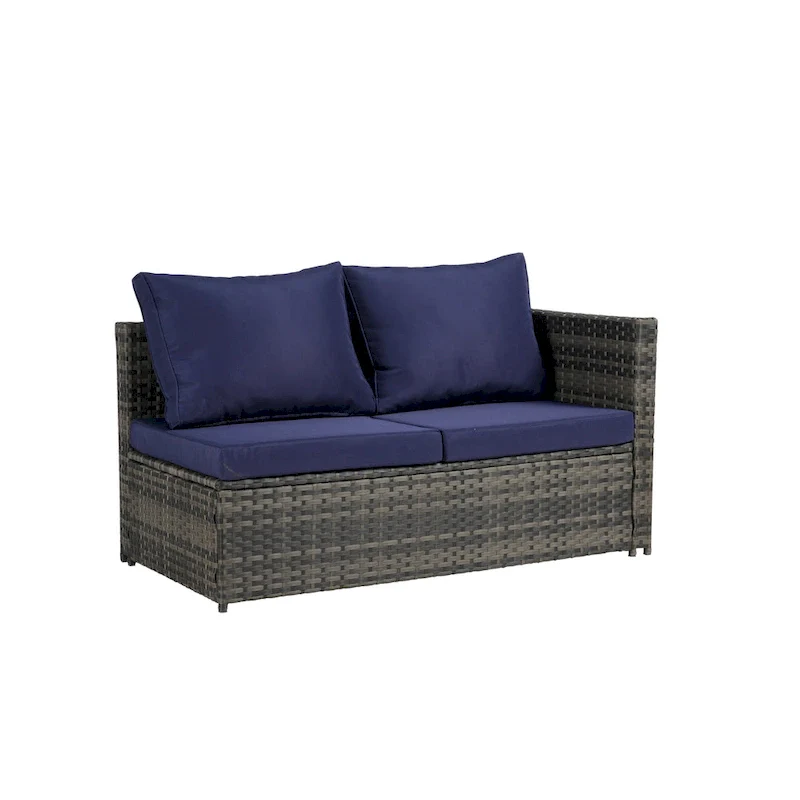 6-Piece Rattan Sectional Sofa Set with Glass Table