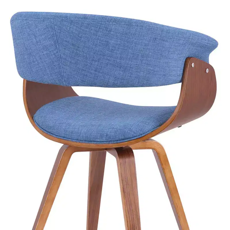 Armen Living,Summer Mid-Century Chair in Blue Fabric with Walnut Wood Finish