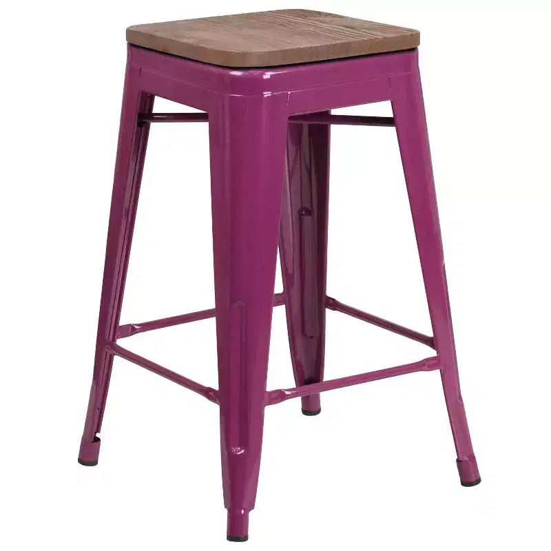 24H Backless Counter Height Stool with Wood Seat