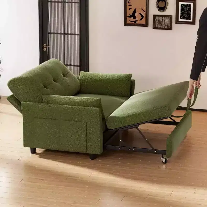 51 Inch 3-in-1 Pull-Out Sleeper Sofa Bed, Convertible Loveseat with Reclining Adjustable Backrest, Chenille Upholstered Couch, Side Pocket