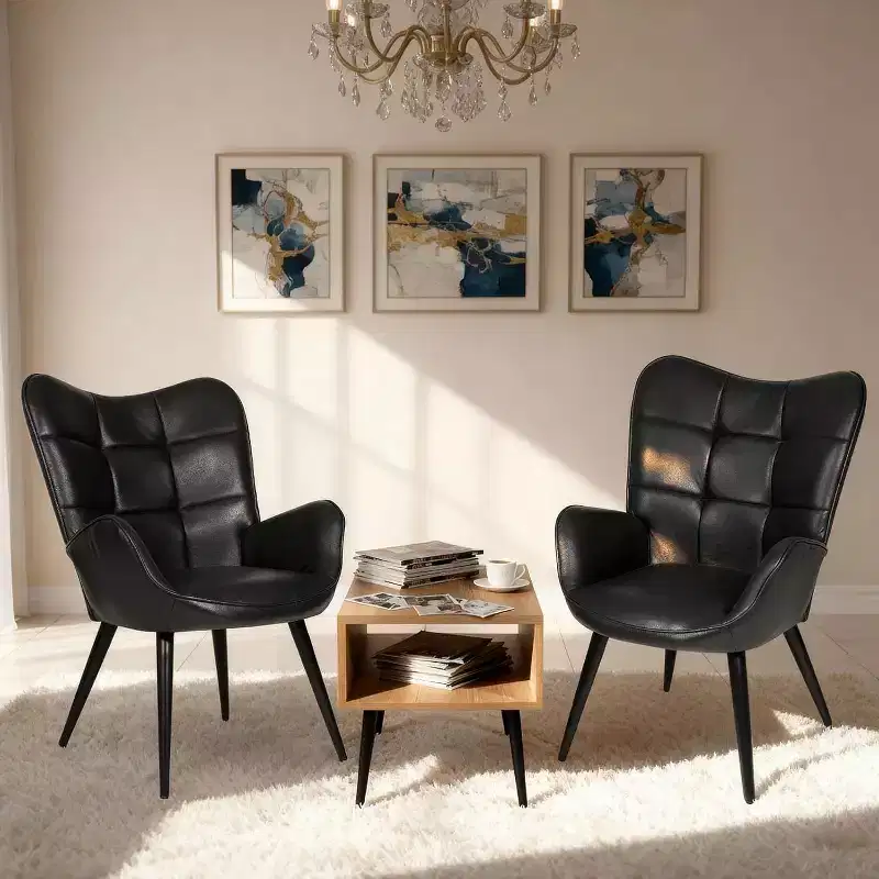 Acekool Modern Dining Room Chair, Faux Leather Mid Century Accent Chair with Metal Legs & Back Support for Dining, Kitchen