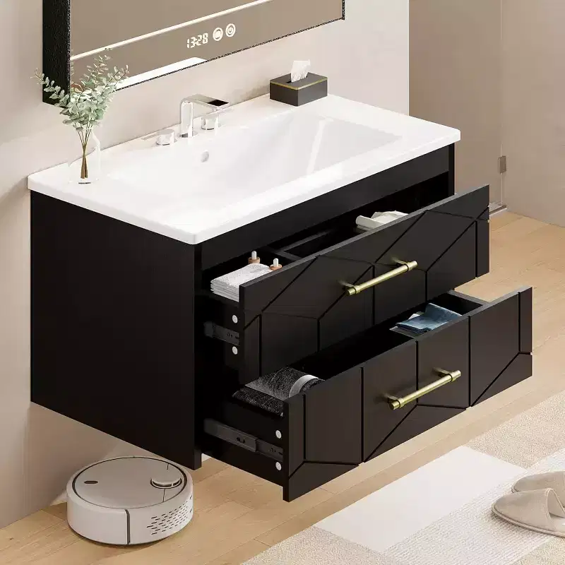 30 Floating Bathroom Vanity with Sink Combo - Ceramic Basin, 2 Soft-Close Drawers with Gold Handles, Easy Assembly