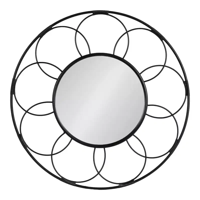 34x34 Cori Round Rattan Mirror - Kate & Laurel All Things Decor