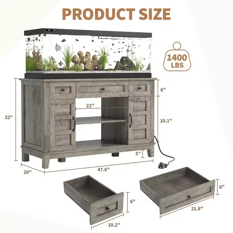 Farmhouse Aquarium Stand, 1400 LBS Capacity, Adjustable Storage Shelves, for Living Room, Home(Without fish tank)