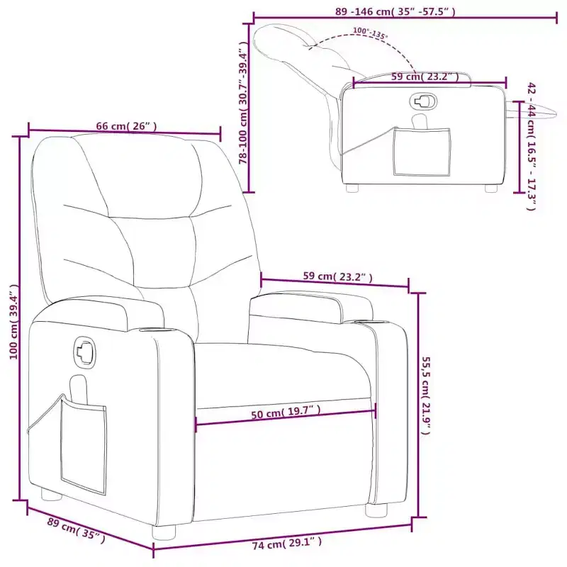 vidaXL Cream Fabric Recliner Chair - 6-Point Vibration Massage, Adjustable Back & Footrest