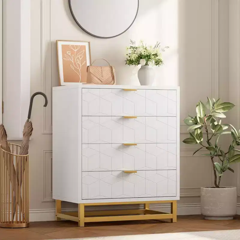 Zstar Bedroom Dressing Table, 4 Drawer Dresser with Metal Legs