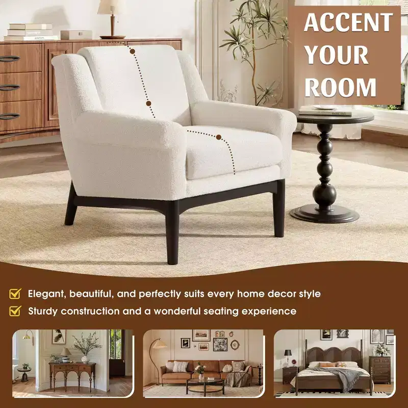 Sculptural Flared Arm Accent Chair with Solid Wood Frame Modern Reclined Upholstered Lounge Chair, Ergonomic Reading Chair