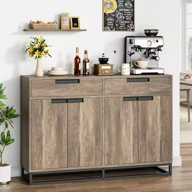 CuisinSmart 55 Large Modern Kitchen Accent Storage Cabinet with 2 Drawers&4 Doors, Coffee Bar Sideboard Buffet Cabinet for Dining Room