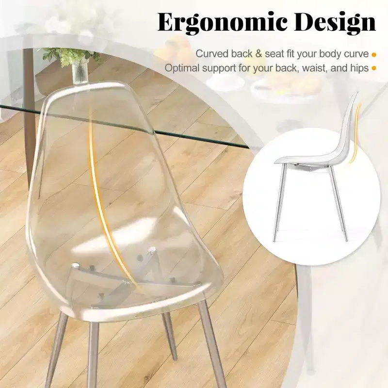 Costway Dining Chair Set of 4 with Heavy-Duty Electroplated Metal Legs Curved Back Armless