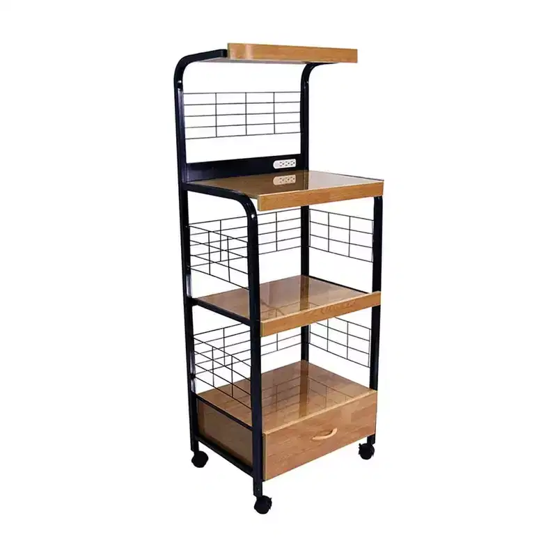 HomeStock 59.5 in.H Beechwood Microwave Carts for Modular Kitchen with 4 Shelves