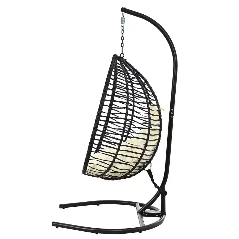 Whisen Hanging Hammock Chair with Stand, Egg Swing Chair with Iron Frame and Cushion & Headrest