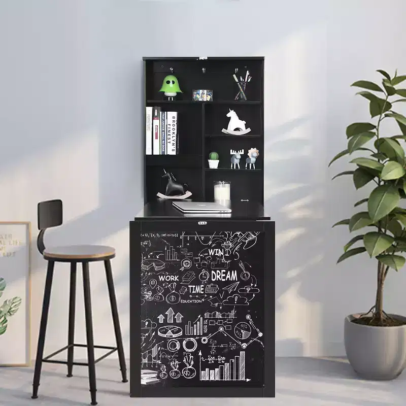 Costway Wall Mounted Table Fold Out Convertible Desk with A Blackboard/Chalkboard Black\Brown\White\Grey