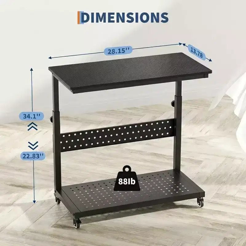 Computer Tower Stand with Wheels, Height Adjustable CPU Holder Cart, 2 Tier Rolling PC Standing Under Desk, Side Table for Gaming Home Office