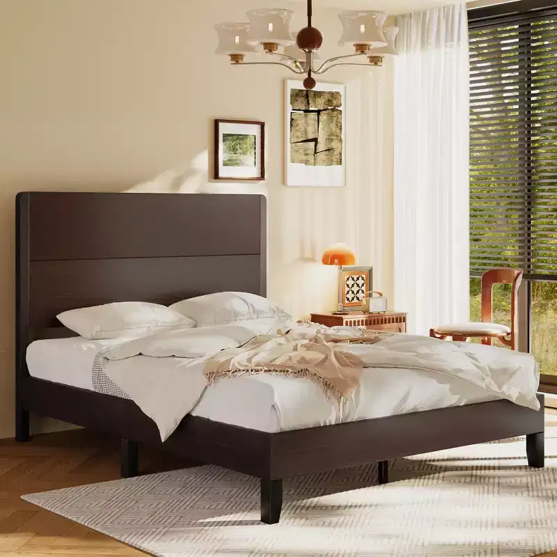 Dyonery Platform Bed Frame with 50 Tall Headboard, Solid Wood Slat Support, Noise-Free Mattress Foundation, No Box Spring Needed