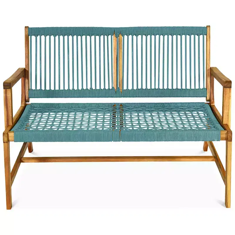 Costway 2-Person Patio Acacia Wood Bench Loveseat Chair Garden Furniture Black\\Grey\\Turquoise