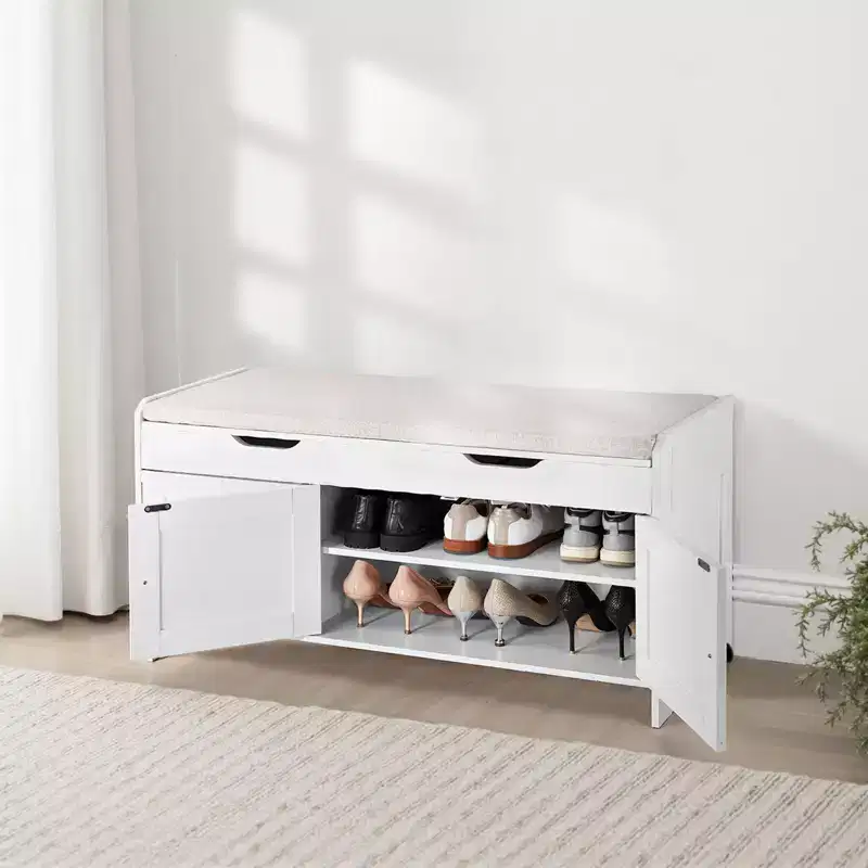 VEVOR Shoe Bench, 41.3 x 13.8 x 19.8 Inch Entryway Bench with Lift Top Storage and Seat Cushion, 250lbs Shoe Rack with 3 Cabinets , White