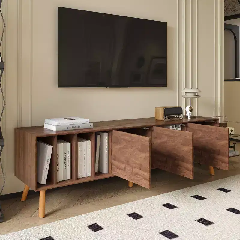 Walnut TV Stand, Mid-Century Style, Fits TVs up to 80