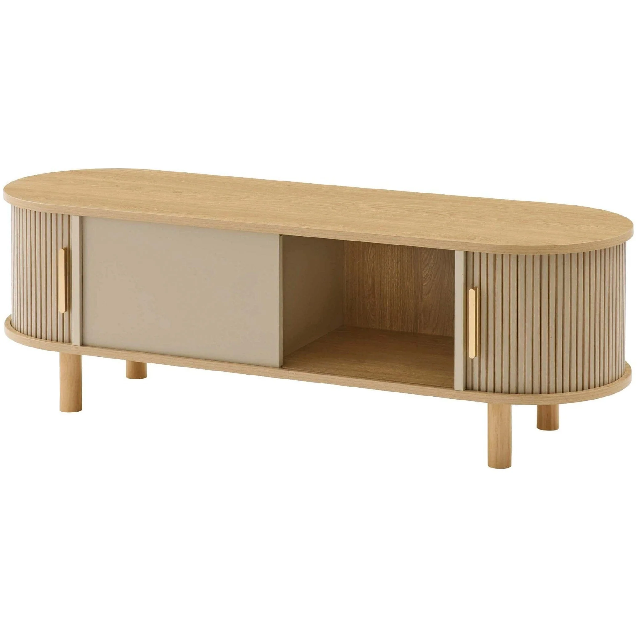 Beige TV Lowboard with Storage Compartments