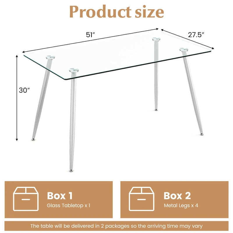 Gymax Modern Glass Dining Table Rectangular Dining Room Table W/Metal