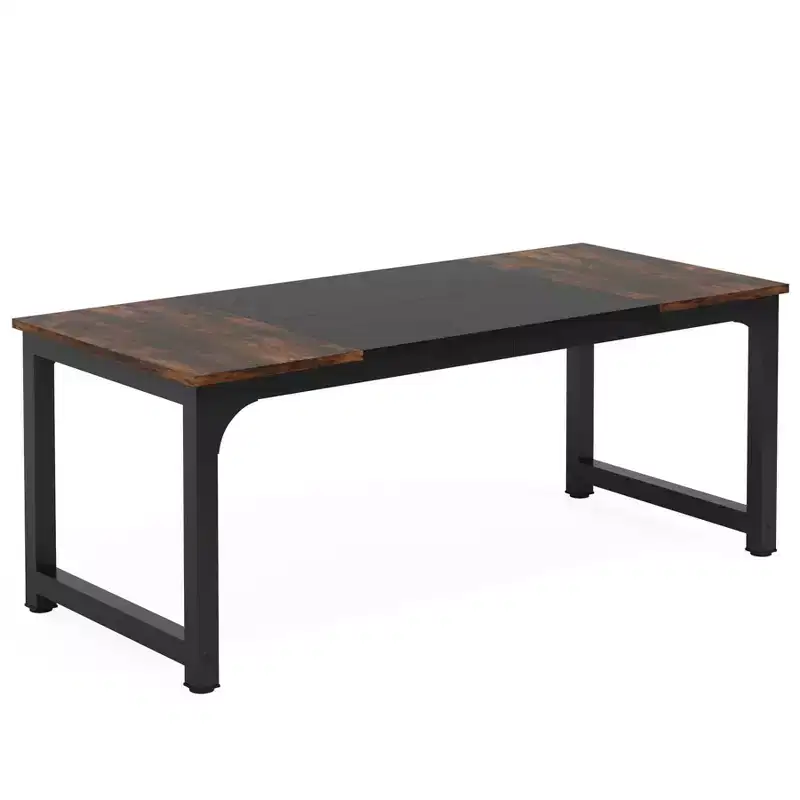 70.8-Inch Compact Conference Table, 6-Seater, E1 Engineered Wood & 2x2 Metal Frame, Brown