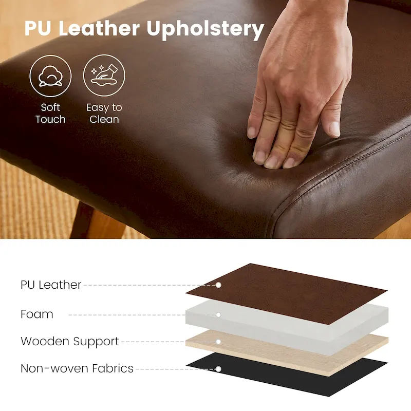 Faux Leather Upholstered Dining Chairs with V-Shaped Wood Legs
