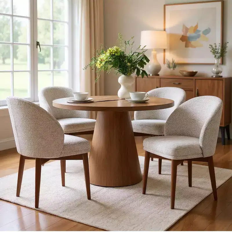 Modern Dining Chairs, Upholstered Armless Chairs with Curved Back, Walnut Wood Legs Padded Kitchen Chairs for Dining Room
