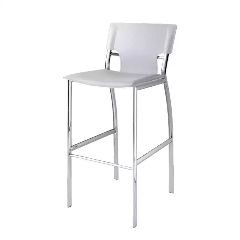 HomeRoots Set of Two 25 White and Silver Faux Leather and Metal Low Back Counter Height Bar Chairs