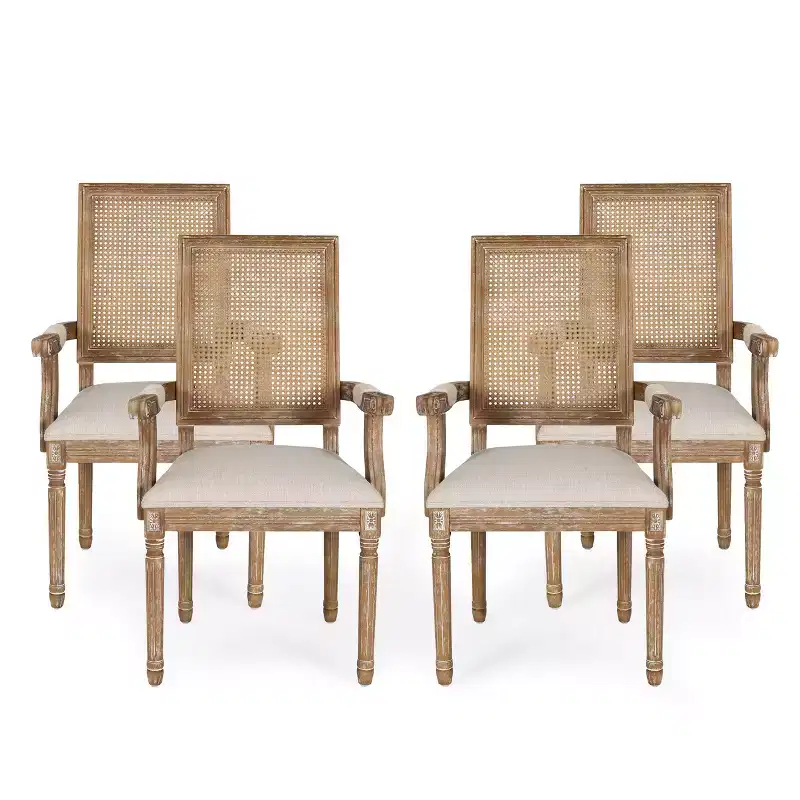 Zentner French Country Wood and Cane Upholstered Dining Chairs (4 Pieces)