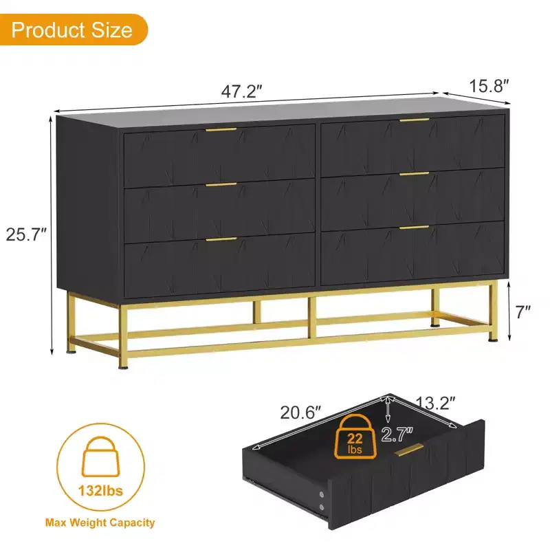 Modern Chests of Drawers 6-Drawer Fabric Dresser,Compact Storage Chest for Bedroom, Narrow Nightstand End Table