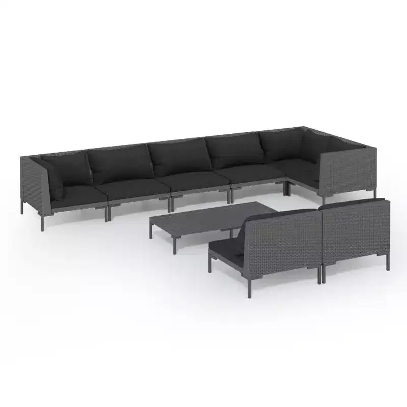 vidaXL Garden Lounge Set Dark Grey Powder-coated steel, half-round PE rattan