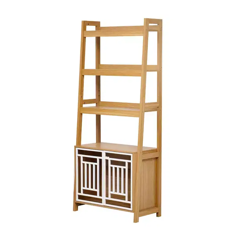 Modern 2 In 1 Bookshelf, Multifunctional Ladder Bookshelves with Dog Crate, Tall Display Case for Living Room, Study Room, Ancient Oak