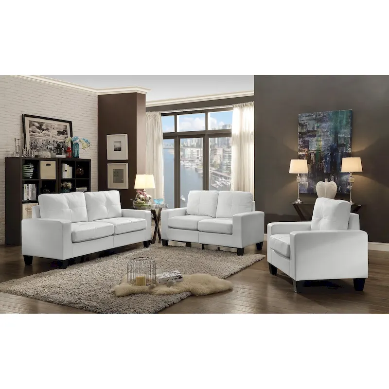 Newbury 71 in. W Flared Arm Faux Leather Straight Sofa - 32L x 71W x 36H