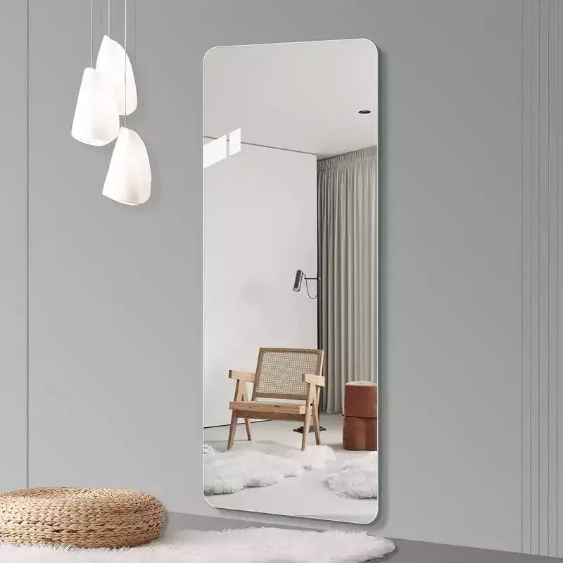 Modern Full Length Body Mirror for Bedroom, Explosion-Proof Standing Full Wall Mirror with Round Corner, 59.05 Inch