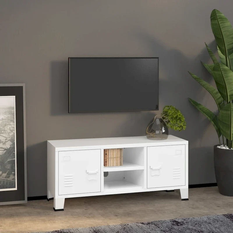 Industrial Metal TV Stand with 2 Doors and Storage Shelf - 41.3W