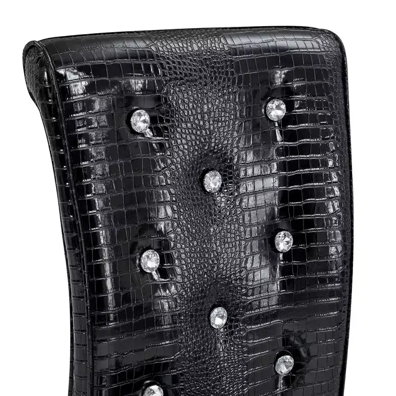Set of 4 Upholstered Dining Chairs with Faux Leather and Crystal Buckle Details, with Durable Metal Legs