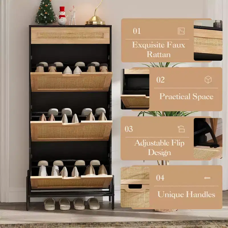Shoe Storage with 3 Flip Doors,Shoe Cabinet with Adjustable Shelf,Shoe Organizer Cabinet for Entryway, Hallway, Living Room
