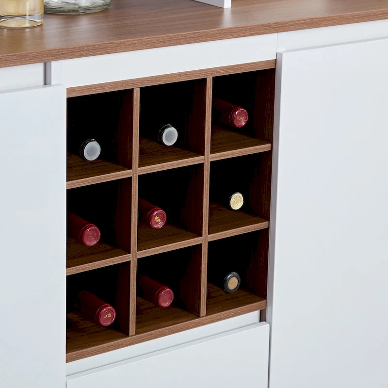 60.9 Farmhouse Coffee Bar Wine Cabinet with Charging Station