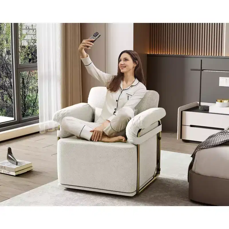 Square Swivel Accent Chair, Fluffy Fabric Upholstered with Golden Metal Legs, Pocket Spring Cushion, Lounge Chair for Living Room, Bedroom