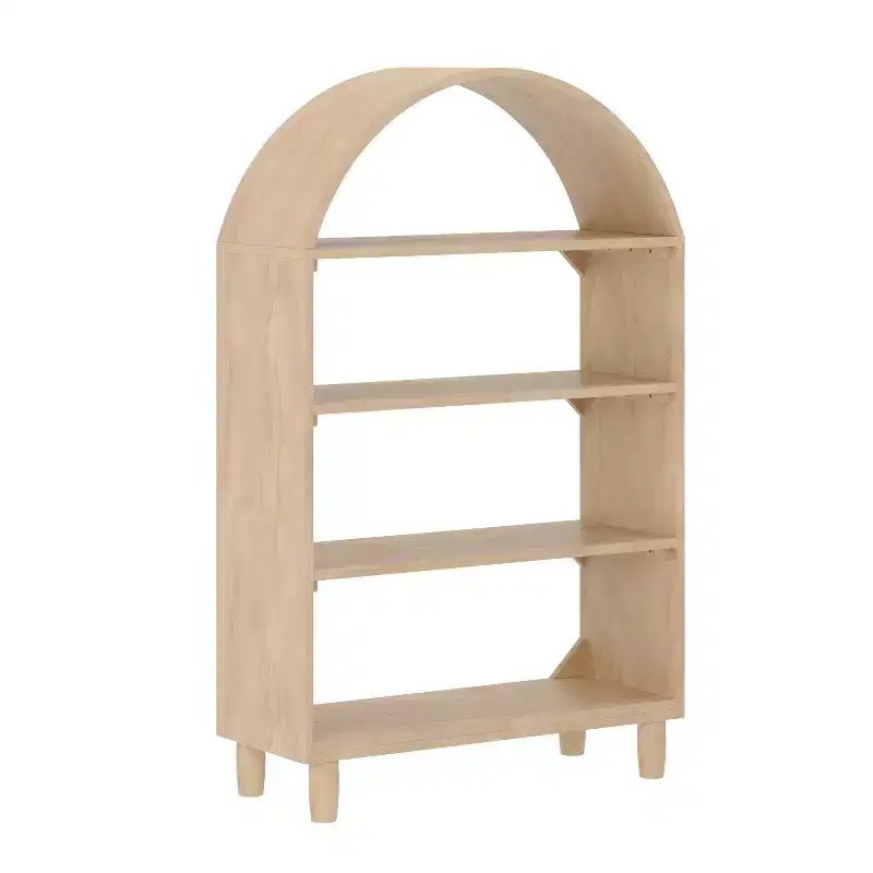 Buzz & Bloom Wood Open Bookshelf with Covered Rounded Top, 4 Shelves, and Cylindrical Legs