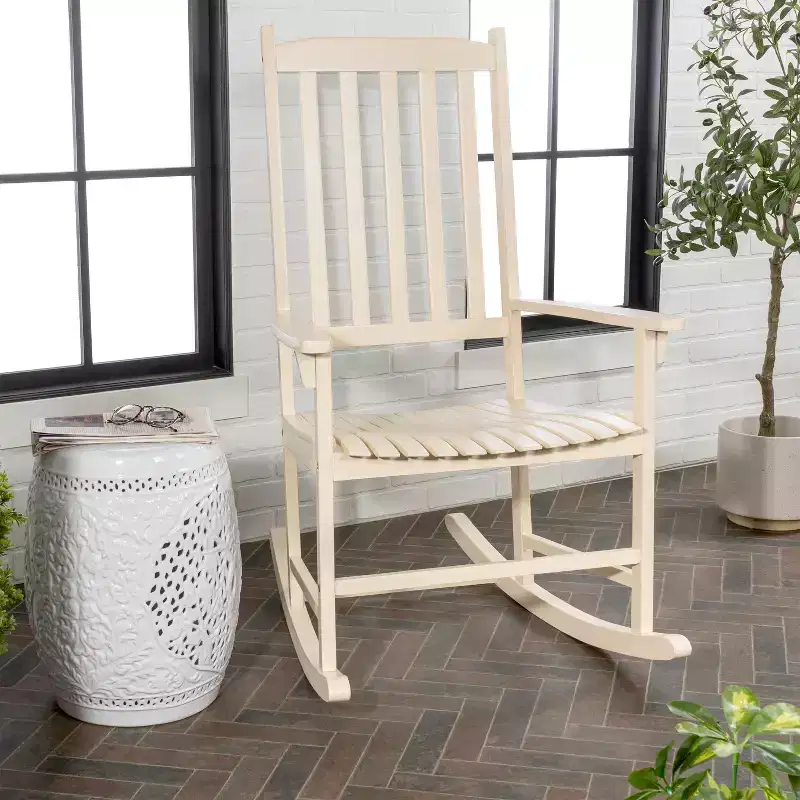 Seagrove Farmhouse Classic Slat-Back 350-LBS Support Acacia Wood Outdoor Rocking Chair- JONATHAN Y