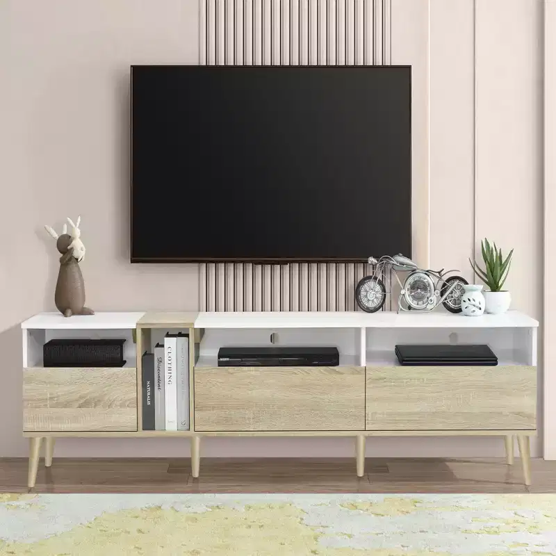 Modern TV Stand with 3 Drawers and Open Shelves, Media Console Table for TVs up to 80'', Entertainment Center for Living Room, Color-Matching Design